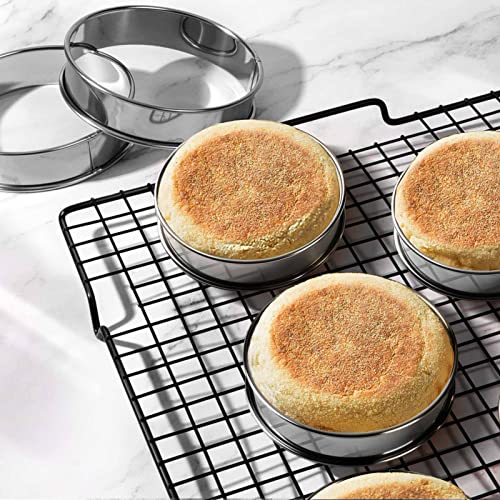 Fangsun 4 Inch English Muffin Rings, Stainless Steel Crumpet Rings, Tart Rings For Baking, Double Rolled Nonstick Round Cake Ring, Metal Pastry Ring Mold For Dessert Food Making Tool #TOP2