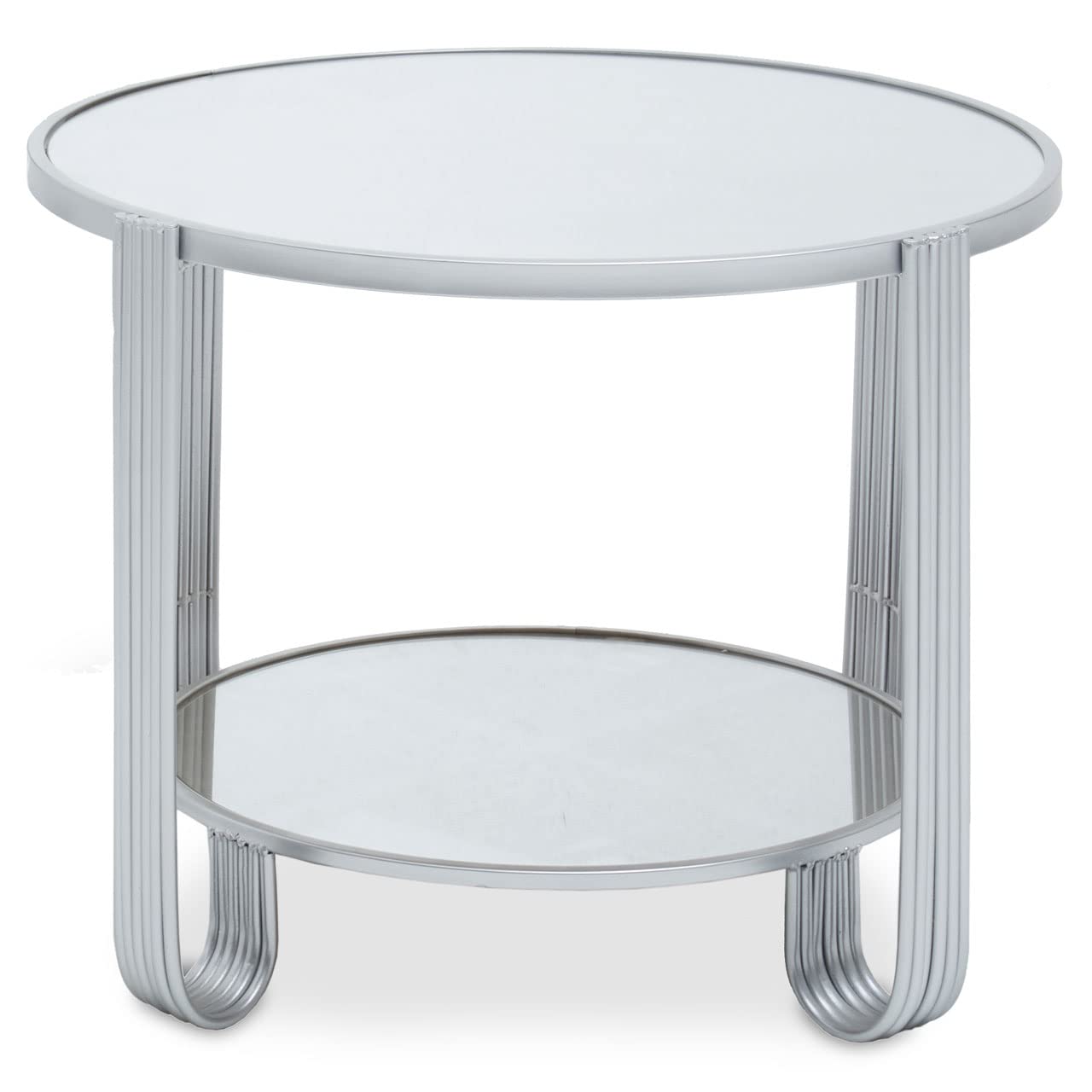 Jolie Round Mirrored Top Silver Frame Table - Silver