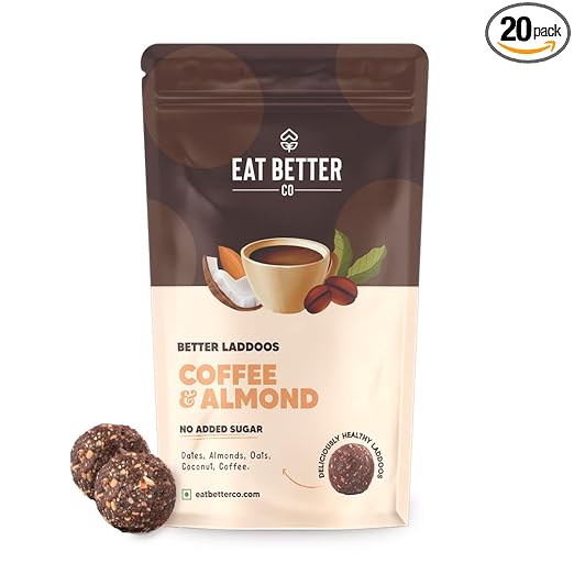 EAT BETTER CO - Better Laddoos - Coffee & Almond - Delicious Sugar-Free Laddoos | Energy-Bar Replacement | Dry-Fruit Laddoo | High Protein and Instant Energy - Pack of 20