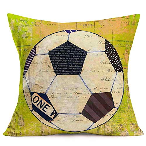 Hopyeer Vintage Sport Theme Throw Pillow Covers Cotton Linen Basketball, Baseball, Rugby, Football Pattern Pillow Cases Standard Cushion Cover Decor Home Sofa Car 18"X18", Colorful ,4Set (Vs-Ball) #TOP4