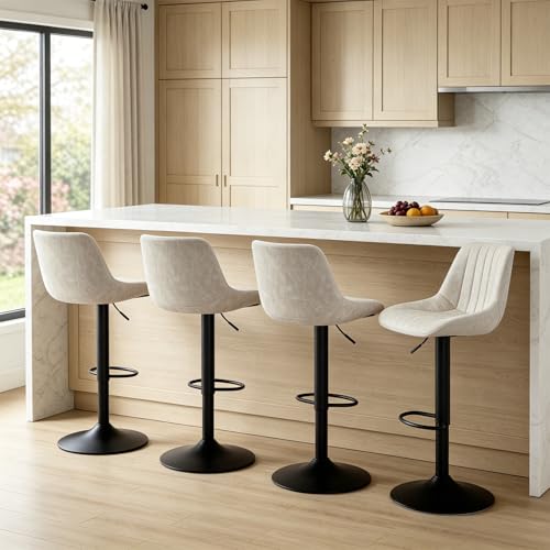 Butacos Giratorios de Bar, Set de 2, Altura Ajustable (21,7''-31''), Sin Apoyabrazos, Asiento en Cuero Sintético para Isla de Cocina o Bar en Casa, Color Gris-Negro miniatura 5