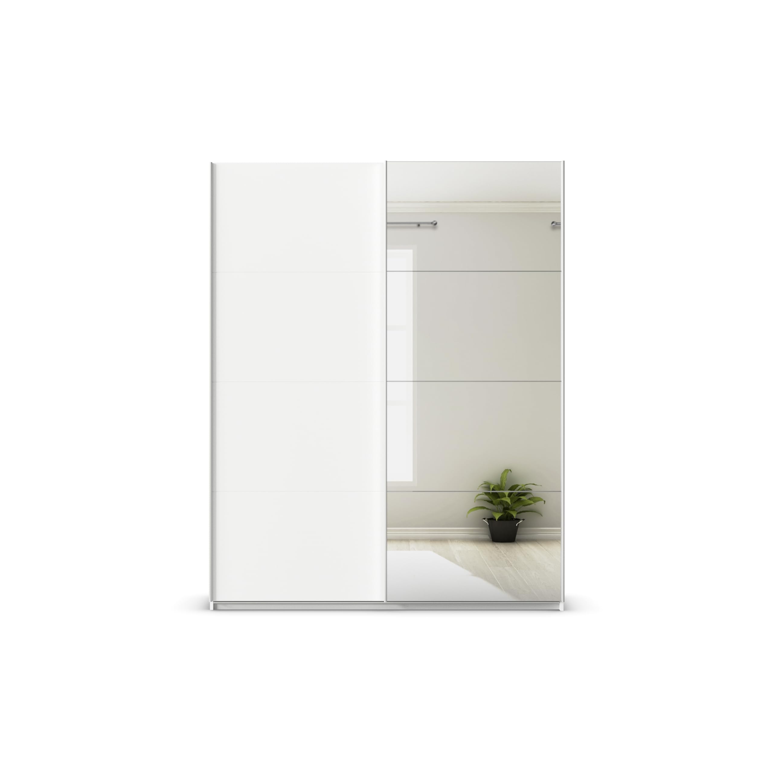 Rauch Möbel QUADRA, Schwebetürenschrank, Farbe Weiß, Breite 181 cm | Kleiderschrank mit Schwebetüren, Schiebetüren, 2-türig, mit Spiegel, für Schlafzimmer, Kinderzimmer, Jugendzimmer, Garderobe