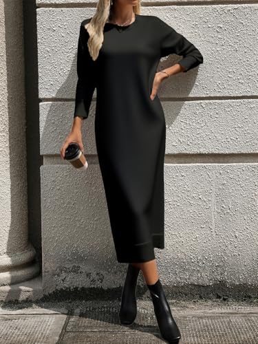 Image of Long Sweater Dress for Women Loose Knitwear Striped Long Dresses Stylish Autumn and Winter Outfits