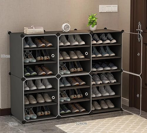 Image of AYSIS 18 Shelf DIY Shoe Rack Box Organizer ^ Multi-Purpose Plastic Shoe Rack for Home, PP Plastic Home Rack with Door for Entryway, Chappal Slipper Shoe Stand【Grey, 18-Shelf-6-Door】