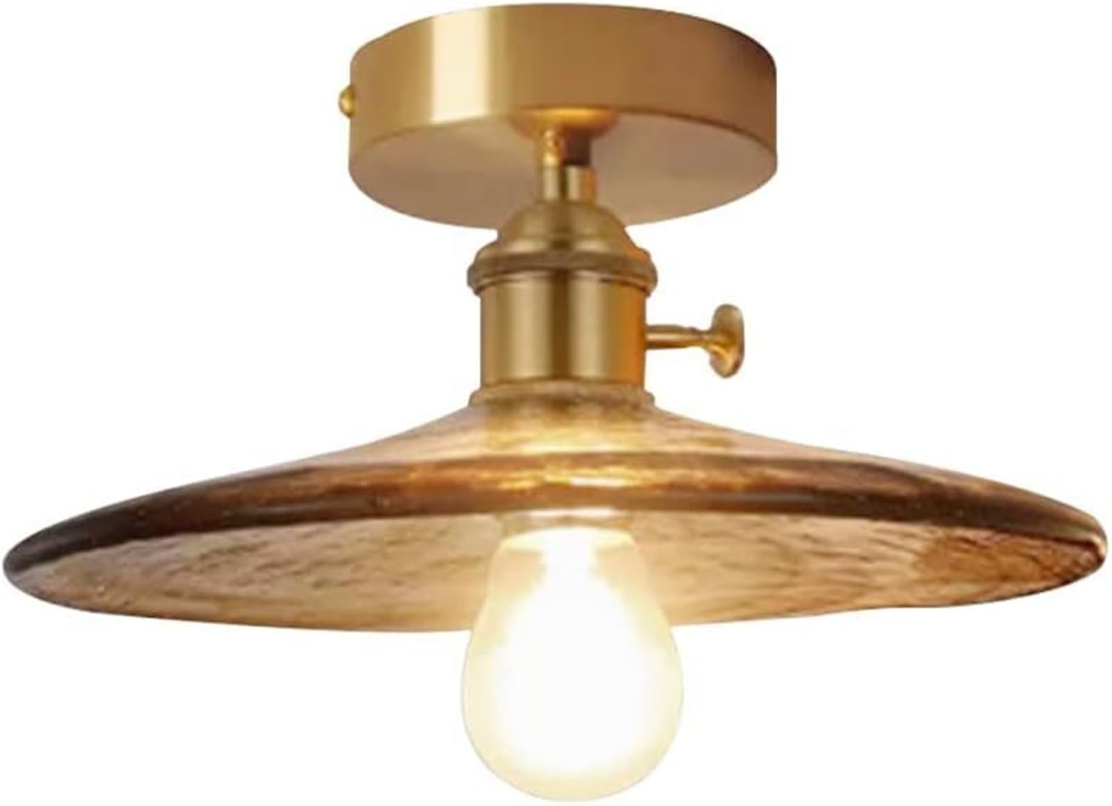 Khukhu Disc Vintage Glass Ceiling Light Fixture Gold Hallway Semi Flush Mount Ceiling Light Gold Industrial Close To Light Farmhouse Ceiling Lamp For Bathroom Kitchen Porch Corridor Entryway(Disc)