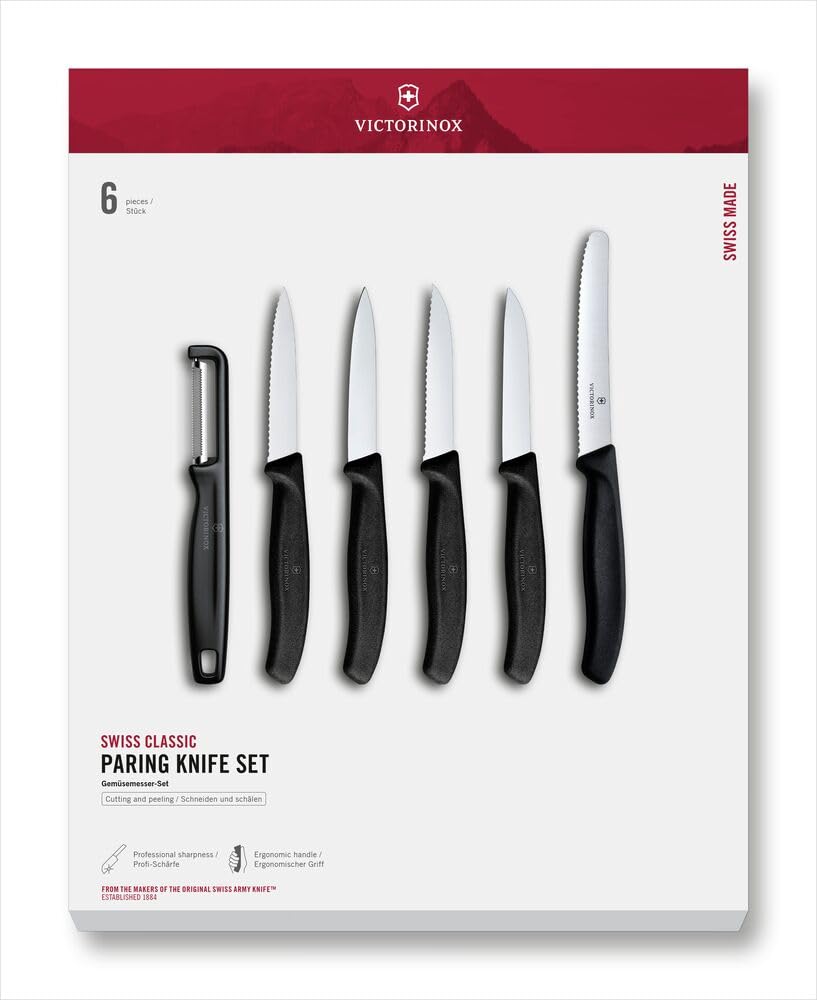 Victorinox Swiss Classic Küchenmesser Set 6-teilig – Universalmesser, Gemüse-, Tomaten- und Frühstücksmesser, Schäler