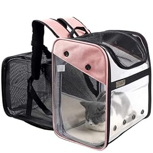 Transportín Mochila Perros Gatos Mascotas – Bolsa Transporte Extensible Plegable Transpirable y Espaciosa con Estructura de Alambre Sólido, Bolsa Portadora para Viaje Aprobada por Aerolínea (Rosa)