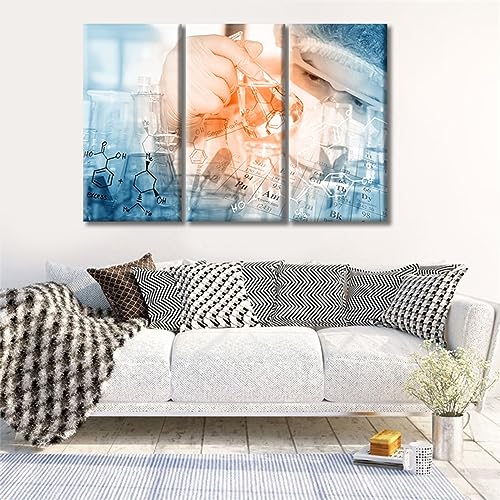 Image of TUMOVO Young Scientist Wall Art for Living Room Gloved Hand Hold a Beaker in Laboratory Room Wall Decor 3 Panels Medical Posters Giclee Print Gallery Packaging Artwork Ready to Hang (42 inch Wx28 H)