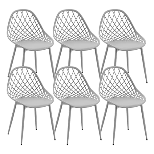 buybyroom Lot de 6 chaises de salle à manger, en plastique, avec pieds en métal, pour cuisine, salon, jusqu'à 120 kg, gris