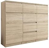 Framire S-62D Kommode in Sonoma Eiche, Kommode mit 6 Schubladen, 2 Türen, Schrank für Schlafzimmer, Wohnzimmer, Bad, 99 x 120 x 40 cm