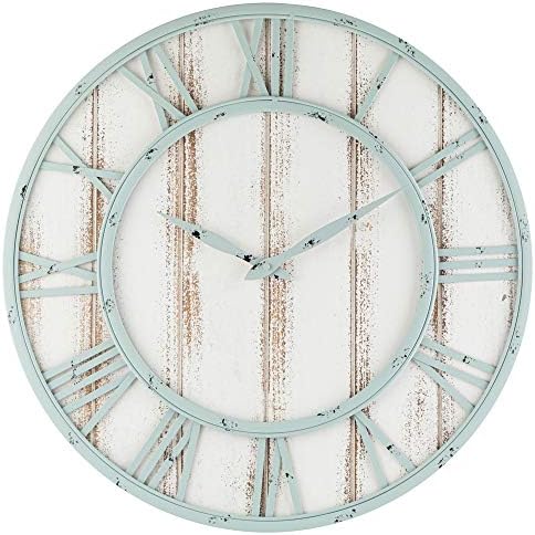 Oldtown Farmhouse Metal & Solid Wood Noiseless Wall Clock (Mint White, 18-inch)