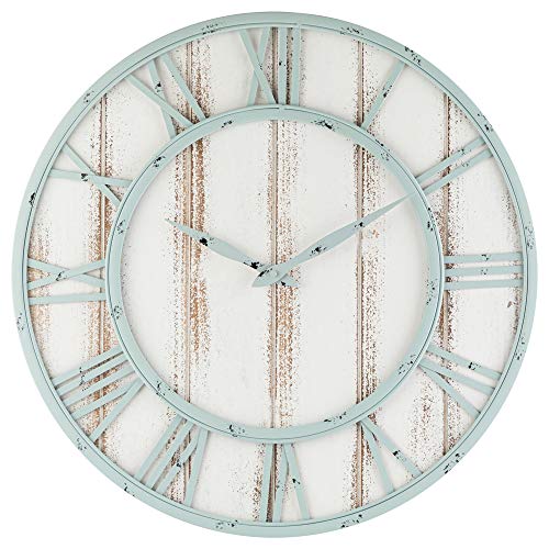 Oldtown Farmhouse Metal & Solid Wood Noiseless Wall Clock (Mint White, 18-Inch) #TOP2