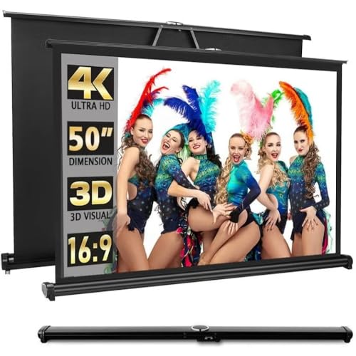 Projector Screen - New Portable Mobile 50 Inch Projection Screen Pull Down 16:9 Screen Retractable Tabletop Screen Tripod Stand for Home Theater Meeting Room School Indoor Outdoor