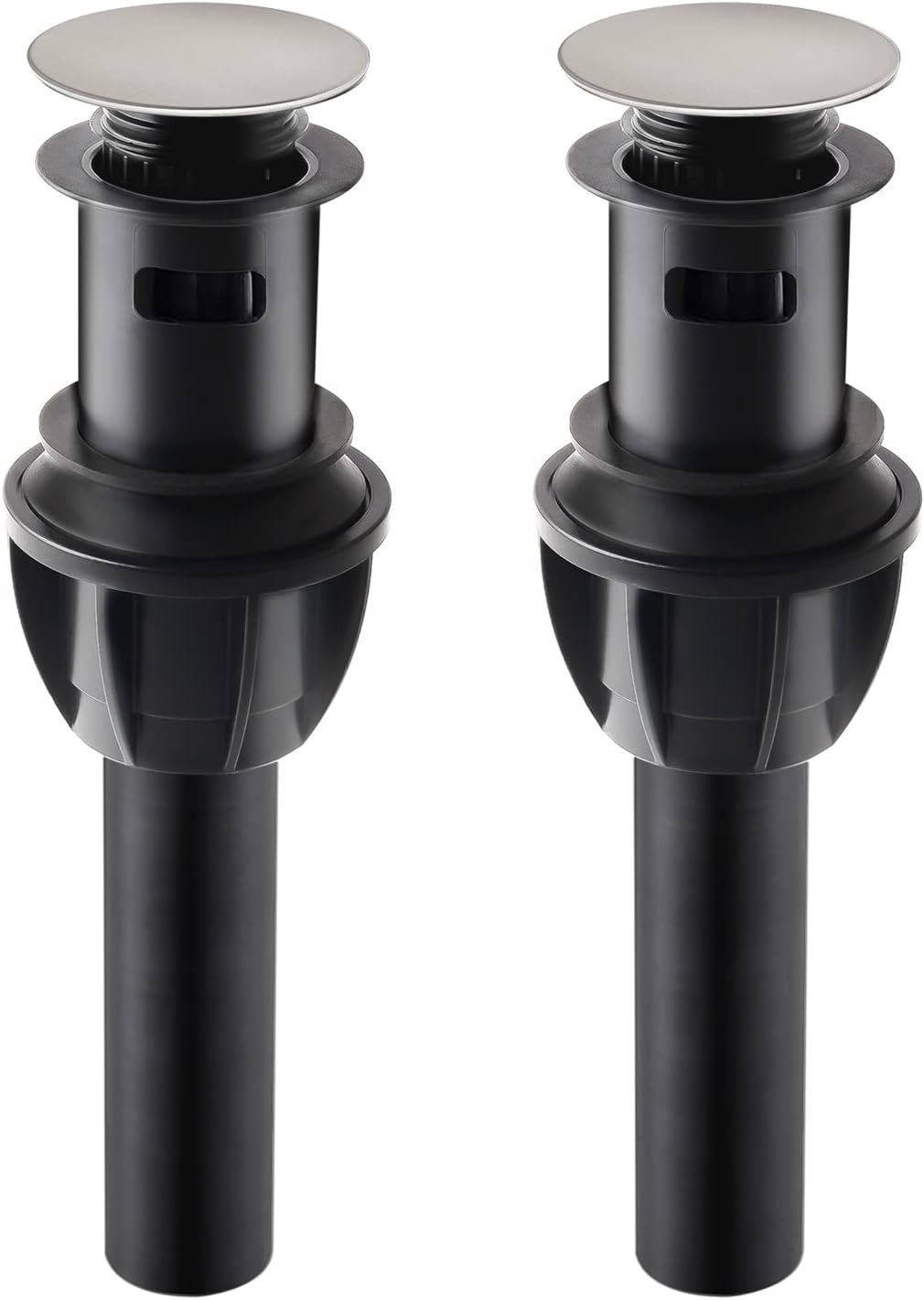 Bathroom Sink Drain Stopper Pop up Drain with Overflow, Pop Up Sink Drain for Vessel Sink Lavatory Vanity Assembly with Detachable Hair Catcher Sink Drain Strainer for Bathroom Brushed Nickel, 2 Pack