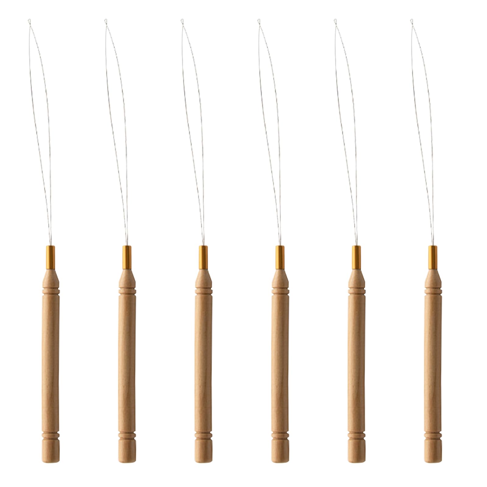6 Pcs Wood Hair Extension Loop, Needle Threader Tool, Loop Threader, Pulling Hook Tools, Nano Beads Device, Loop Needle Tool for Micro Rings,Hair Extensions,Feather Extensions