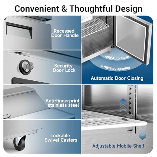 Image of 27 inch W 7.4 Cu. Ft Commercial Salad Prep Refrigerator, Single Door Stainless Steel Sandwich Prep Table with Cutting Board & 8 Pans, Fan-Cooled Buffet Station for Restaurants, Small Kitchens, Bars