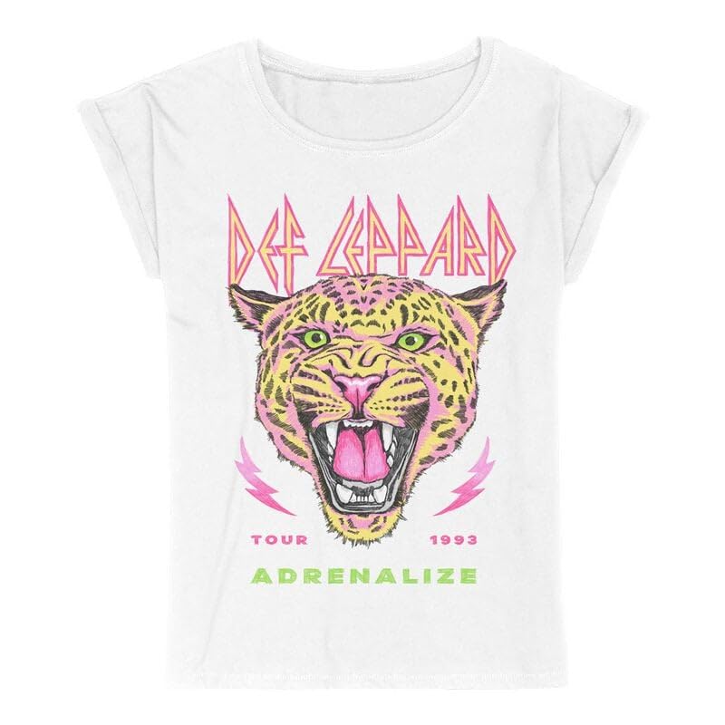 T-shirt femme Def Leppard Adrenalize blanc large pour look rock estival