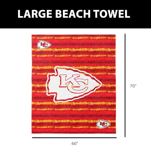 Image of Northwest NFL Kansas City Chiefs Oversized Microfiber Beach Towel, 60 x 70 Inches - Quick Dry, Sand Resistant, Lightweight, Highly Absorbent, Shibori Design