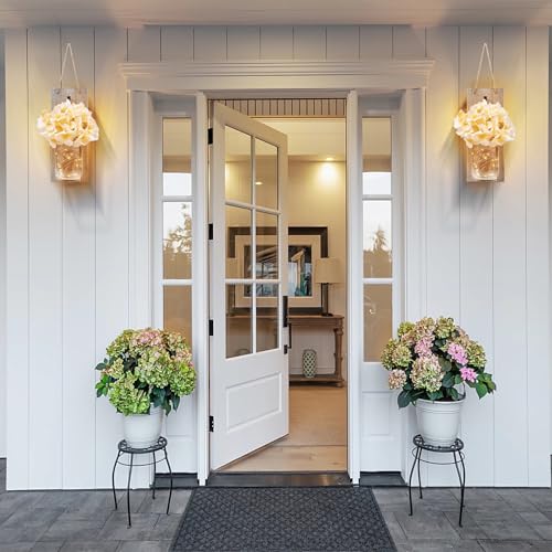 Image of Wall Sconce Decor 2pcs, Mason Jar Wall Sconce Farmhouse Home Decor with 6.5FT LED Fairy Lights Flowers, Modern Art Living Room Bedroom Bathroom Decorative Hanging Yellow