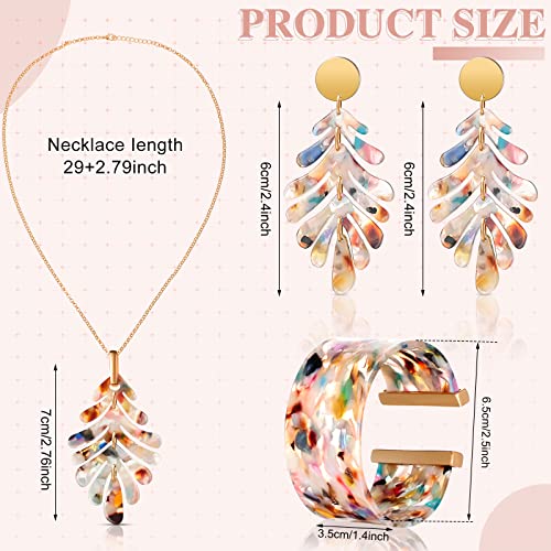 Kenning 4 Pcs Acrylic Jewelry Set for Women Statement Boho Resin Earrings Necklace Bracelet Stylish Jewelry Set for Women2