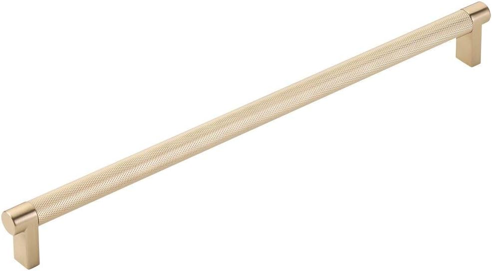 Emtek Select Knurled Cabinet Pull with Satin Brass (US4) Stem Finish - Choice of Size - 84058.RECUS4.KNUS4 - Center-to-Center: 12"