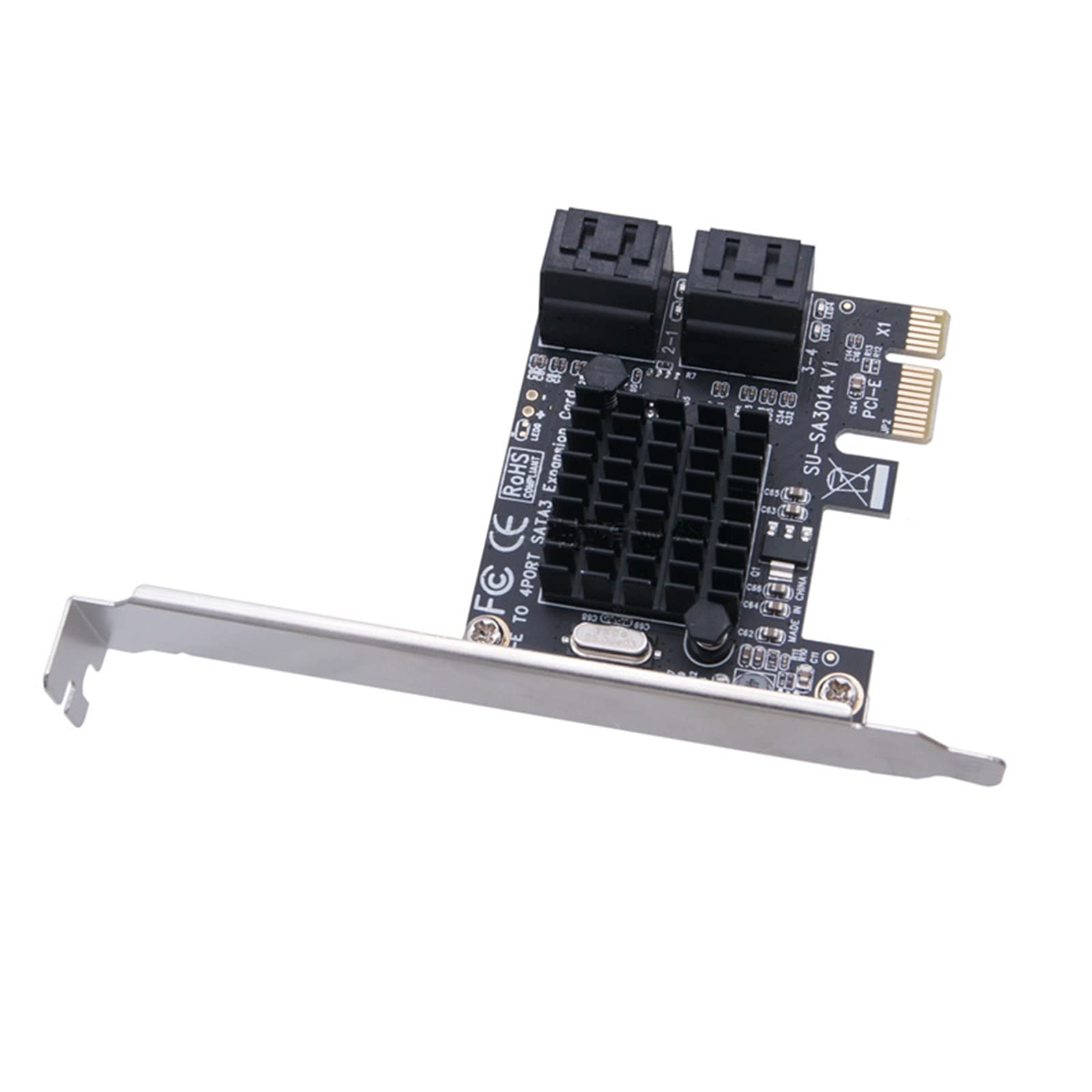 WANGCL Karta PCIE SATA 4 porty 6 Gbps SATA 3.0 Karta PCIE z 4 kablami SATA Uchwyt montażowy i radiatory