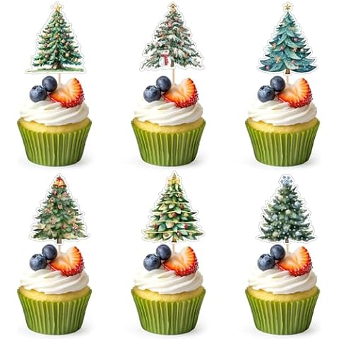 UVTQSSP 36 Pack Christmas Theme Party Supplies Cupcake Topper Cake Topper Christmas Tree Decorations Lovely Merry Christmas Birthday Party Baby Shower Cupcake Picks New Year Holiday Kids Cover