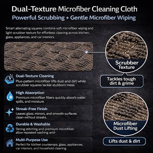 Image of Cutting EDGE 320 GSM - Set of 2 - Microfiber Cleaning Cloth, 2-in-1 Dual Texture, Super Absorbent, Lint Free & Streak Free for Car & Bike, Glass, Dashboard & Interior (40 x 48 cm, Brown)