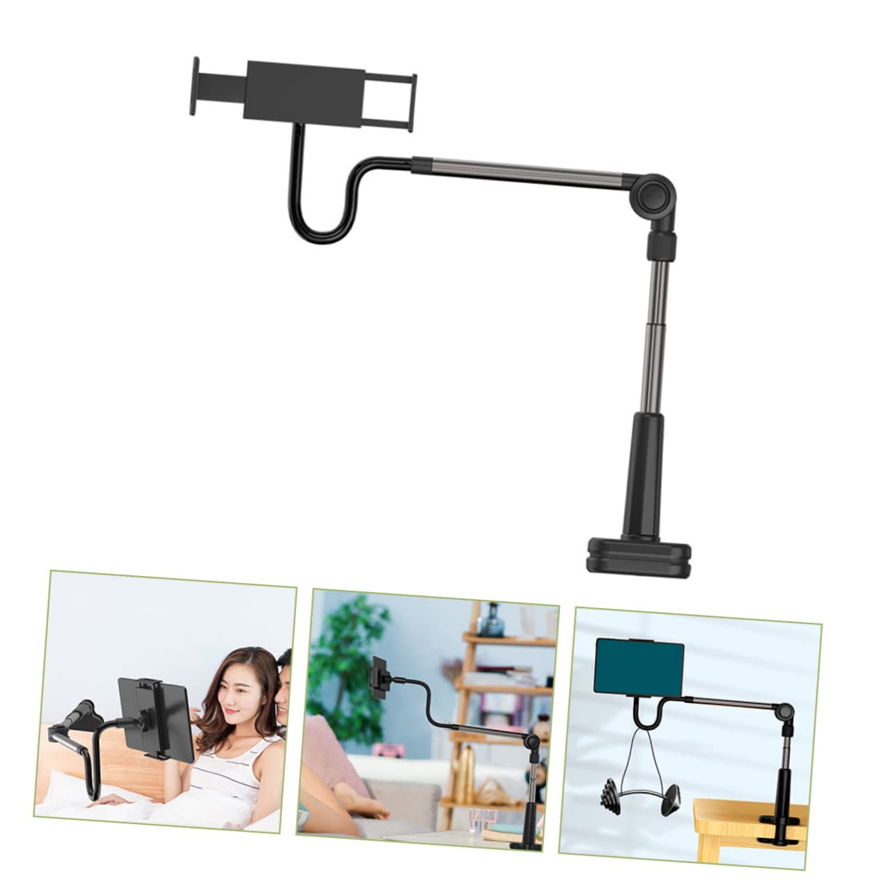 Supporto per Telefono da Scrivania Rotazione 360° Nero | Abs, Pc, Lega di Alluminio e Silicone, Apertura 120-255mm, Morsetto 0-75mm