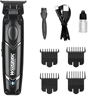WMARK NG-2048 Premium Metal Body Professional Trimmer 10000H+ Brushless Motor(BLDC)DLC Coating Blade Pro Li Outliner Cordless T Blade Hair Clipper 0.1 Gap Outlining ForBarber Runtime 150Min,Men,Black