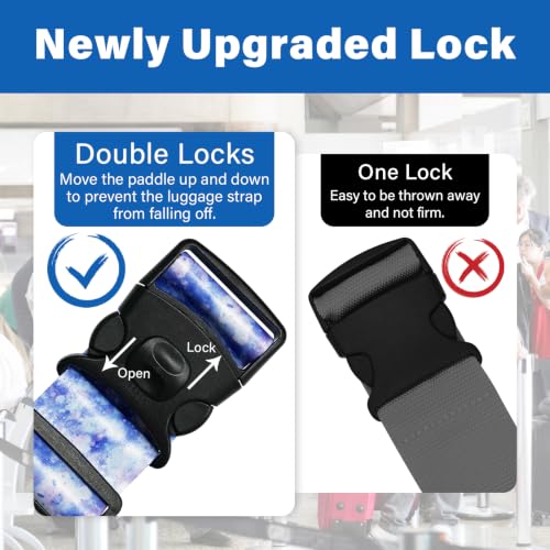 Image of Luggage Straps for Suitcases, Travel Adjustable Belt with Quick Release Buckle, Heavy Duty Nylon Bag Packing Strap, Unique Bright Identifiers Business Travel Accessories (2 Pack) - Blue Sky
