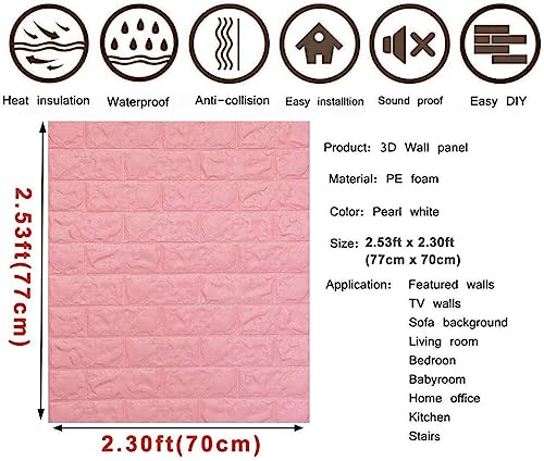 Image of Brick Wallpaper - Self Adhesive PE Foam Brick Design 3D Wall Stickers /DIY Wallpaper for Home Hotel Living Room Bedroom & Cafe (70 x 77cm, Appx. 5.8Sq Feet) (Pink)-Pack of 1