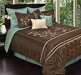 Sydney by Artistic Linen 8-Piece Faux Silk Embroidered Comforter Set, King, Chocolate