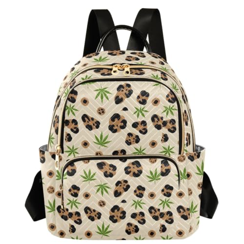 Mochila de leopardo con 2 bolsillos grandes para mujer: bolso casual de poliéster de paseo S