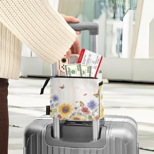 Image of Luggage Cup Holder for Suitcases Free Hands Suitcase Cup Holder Travel Luggage Drink Holder Portable Luggage Cup Caddy Bag Carrier with Handle Watercolor Cornflower Butterfly