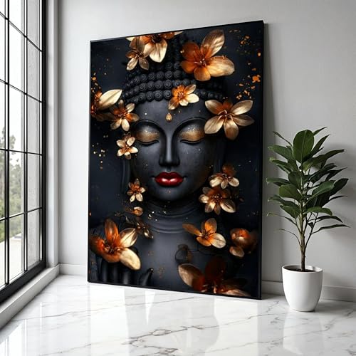 Toile Bouddha zen fleurs dorées pour retrouver la paix intérieure à la maison