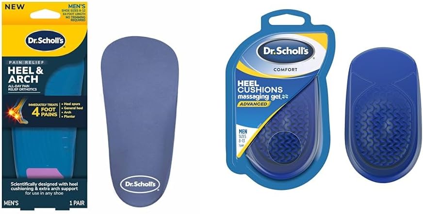 Dr. Scholl's Heel & Arch All-Day Pain Relief Orthotics Men's 8-12, 1 Pair + Dr. Scholl's Heel Cushions Massaging Gel Men's 8-13, 1 Pair
