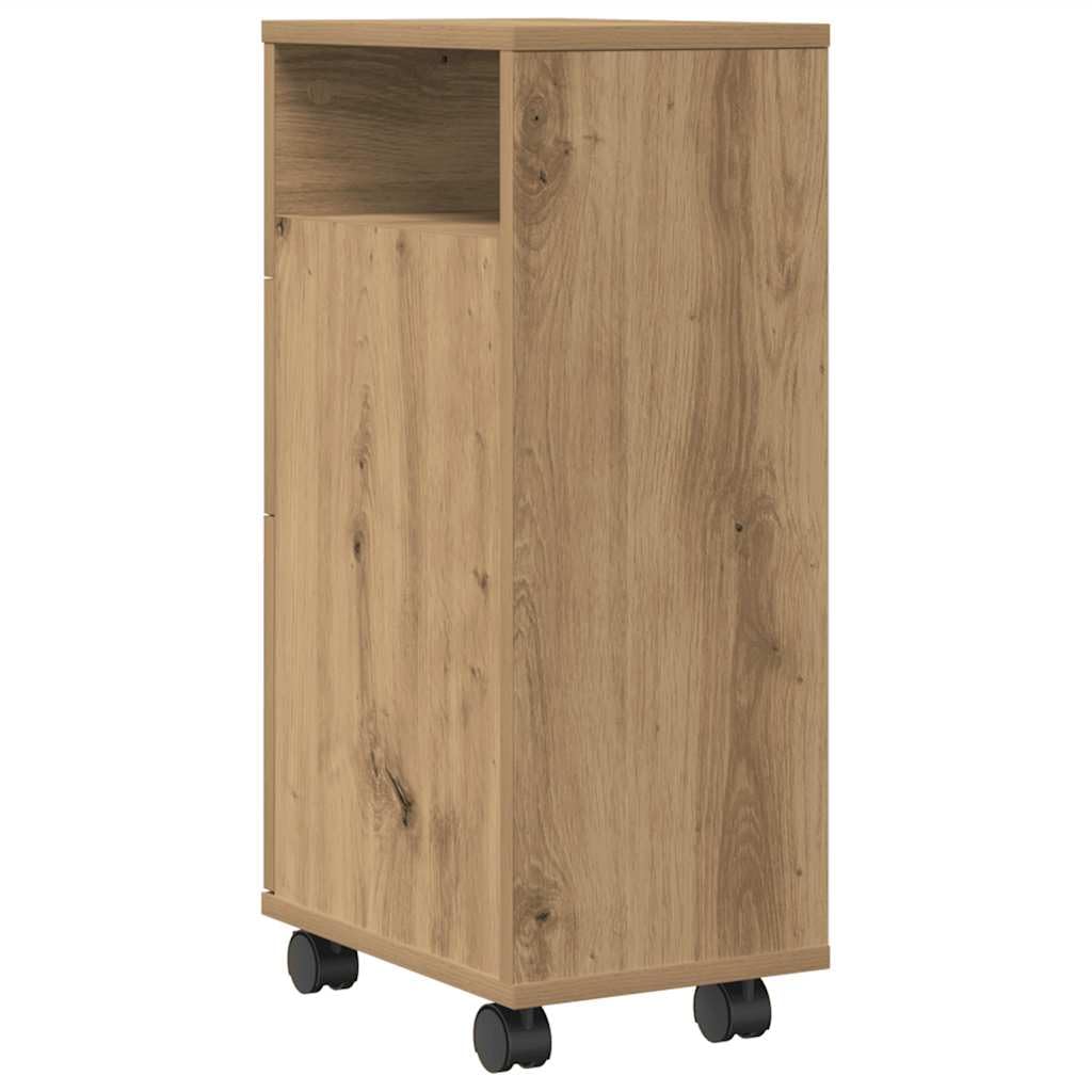 vidaXL Badschrank, Badezimmerschrank Schmal mit Rollen, Badrollwagen mit Stauraum, Nischenwagen für Badezimmer, Badmöbel, Artisan-Eiche Holzwerkstoff