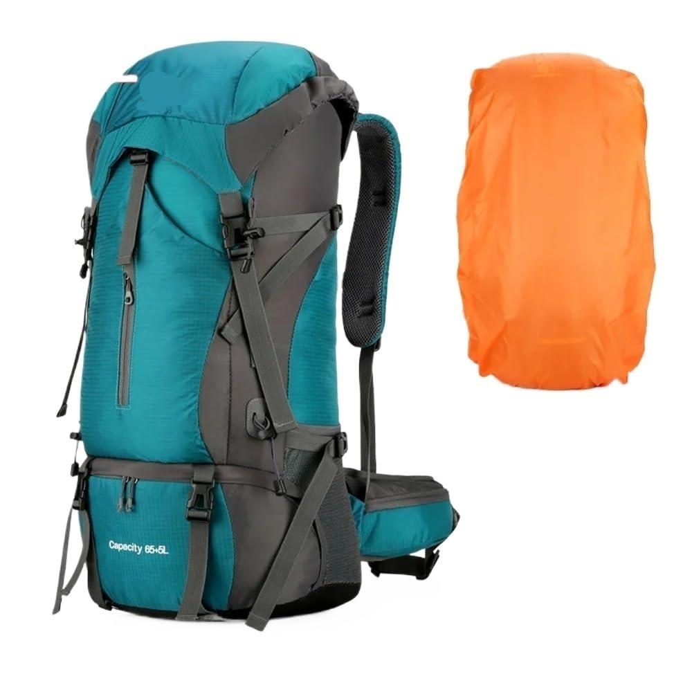 70L Nylon Camping Mochila Bolsa De Viaje Con Cubierta De Lluvia Al Aire Libre Senderismo Daypack Alpinismo Mochila Hombres Bolsas De Hombro Equipaje, 70L, Azul Lago, Talla Única, 70L Lake