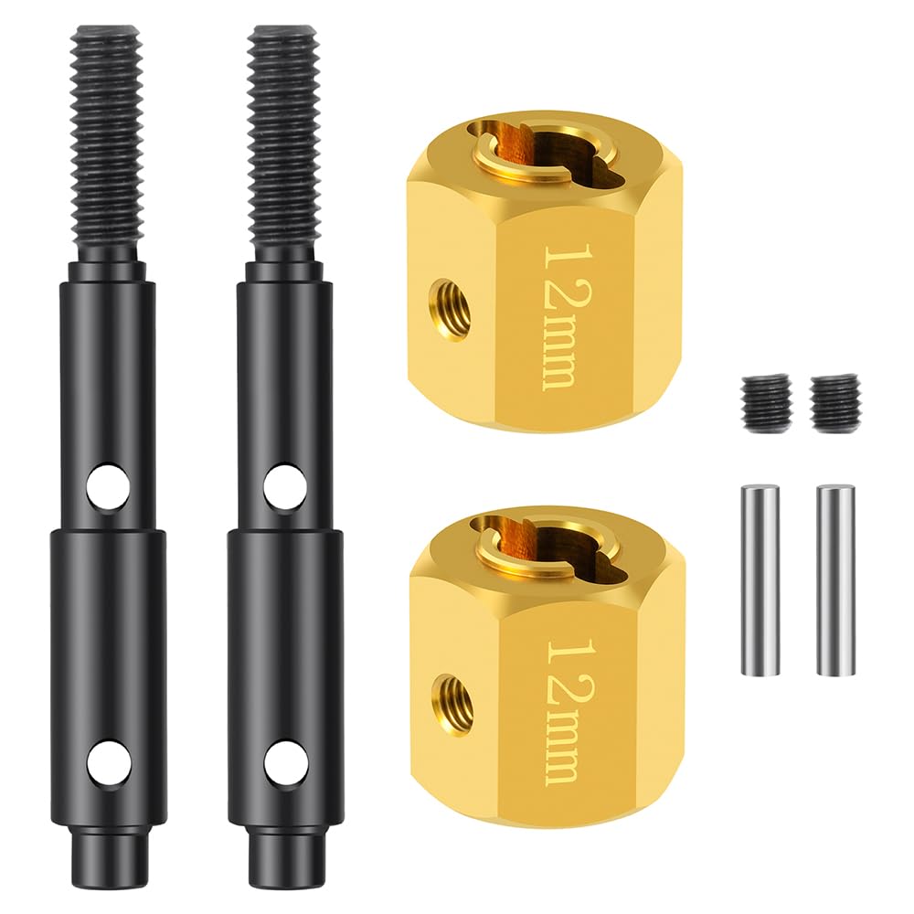 MOHRO Brass +12mm Extended Wheel Hubs Hex Pins and Steel Portal Drive Stub Axle Shaft Kit for Redcat-Ascent 1/10 RC Crawlers Upgrades