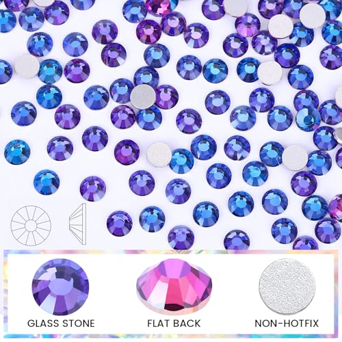 Image of Novani Crystal Rhinestones, Flatback Loose Gemstones 1440pcs Glass Rhinestones for Clothes Shoes Crafts Makeup Nail Art and DIY Decorations(SS6, Purple Velvet)
