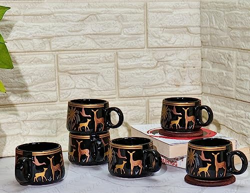 Image of Alive Black with Metalic Transfer Work Tea & Coffee Cups Set of 12 Pieces (120 ml),Multi-Color