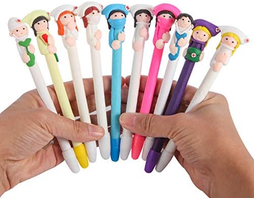 BestGrew® 10pcs Doctor and Nurse Polymer Caly Ball Point Pens Cute Novelty Lovely Cartoon for Writing Stationery School Office Supplies