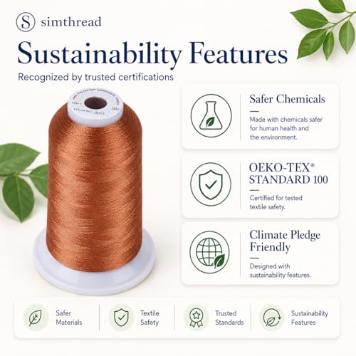 Image of Simthread 5500Yds /5000M 40WT Polyester Embroidery Thread Light Copper S013 | High-yardage 5000M spool offers smooth feeding and stable 40WT polyester thread for home and commercial embroidery machines.