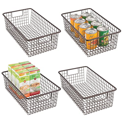 mDesign Metal Wire Food Storage Basket Organizer with Handles for Organizing Kitchen Cabinets, Pantry Shelf, Bathroom, Laundry Room, Closets, Garage - Omni Collection, 4 Pack, Bronze