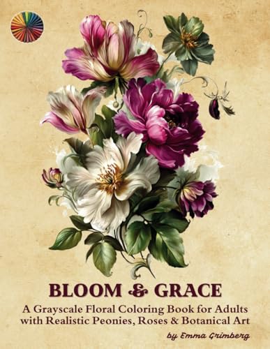 Bloom & Grace: A Grayscale Floral Coloring Book for Adults with Realistic Peonies, Roses, Lilies & Botanical Art: Elegant, Realistic Flowers in ... & Creative Expression (Floral Coloring Books)