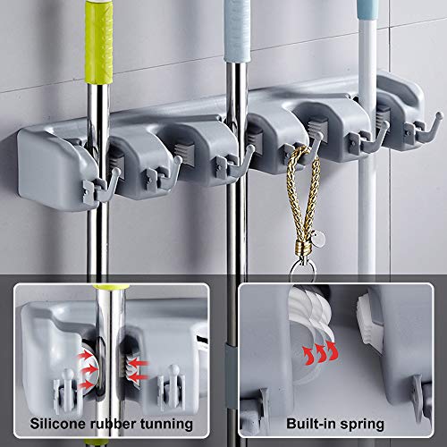 votron Coat Hooks Wall Mounted Modern Hook Rack Stainless Steel Towel Hanger Holder Organizer Storage with 5 Double Heavy Duty Hanger Hooks for Bathroom Bedroom Kitchen (mop Holder-2 Pack) - Thumbnail 4