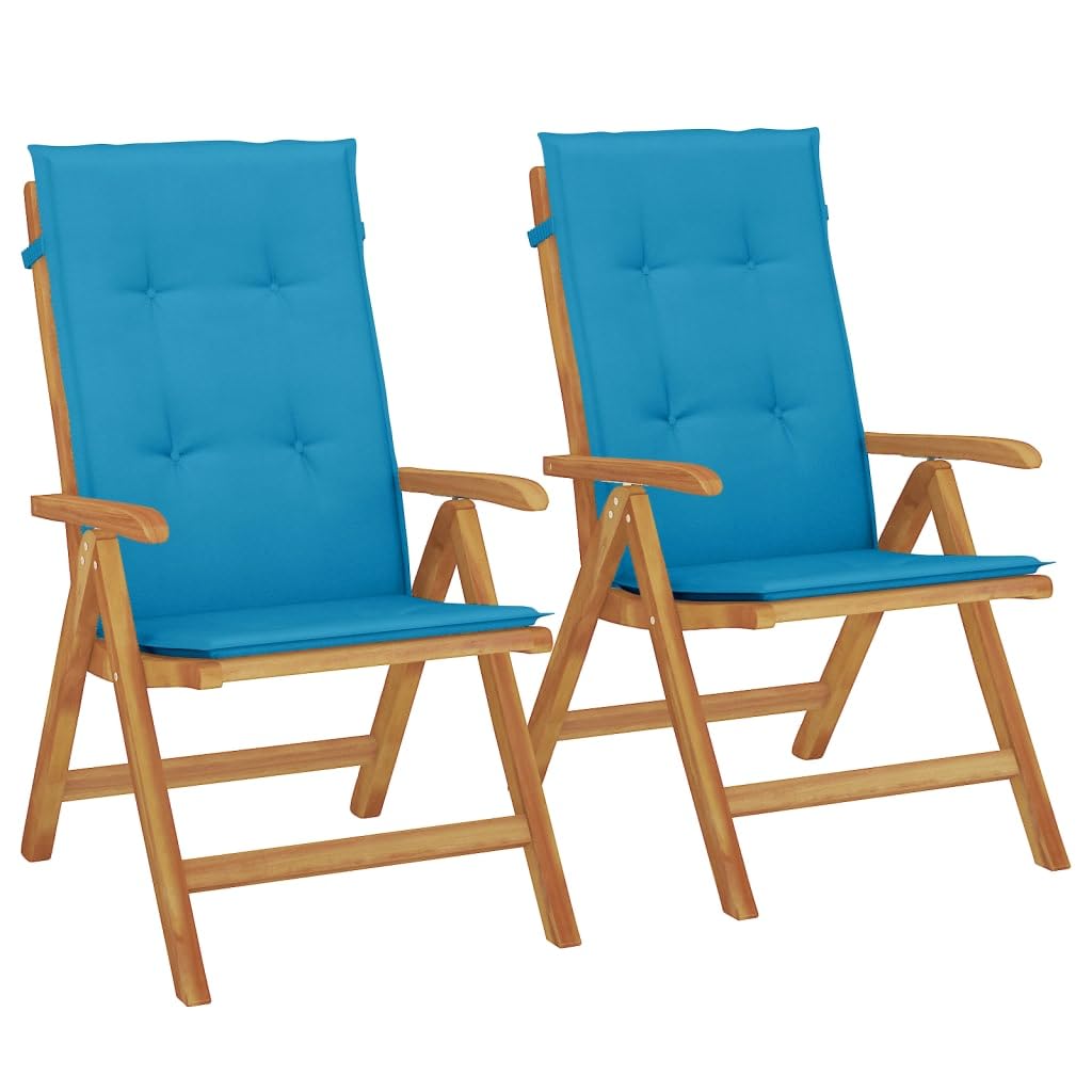 Set di 2 sedie da giardino, in legno massiccio, schienale regolabile, cuscino impermeabile, portata 110 kg, per balcone e terrazza