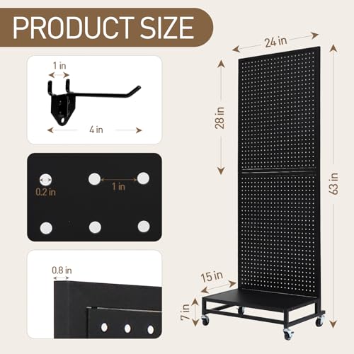 Eastern Tree Metal Pegboard Display Stand 2'x 5'with Base Plate, Pegboard Panels Display with Wheels, Peg Board Display Rack, Standing Pegboard Display with 30 Hooks - Black by Eastern Tree - Image 2