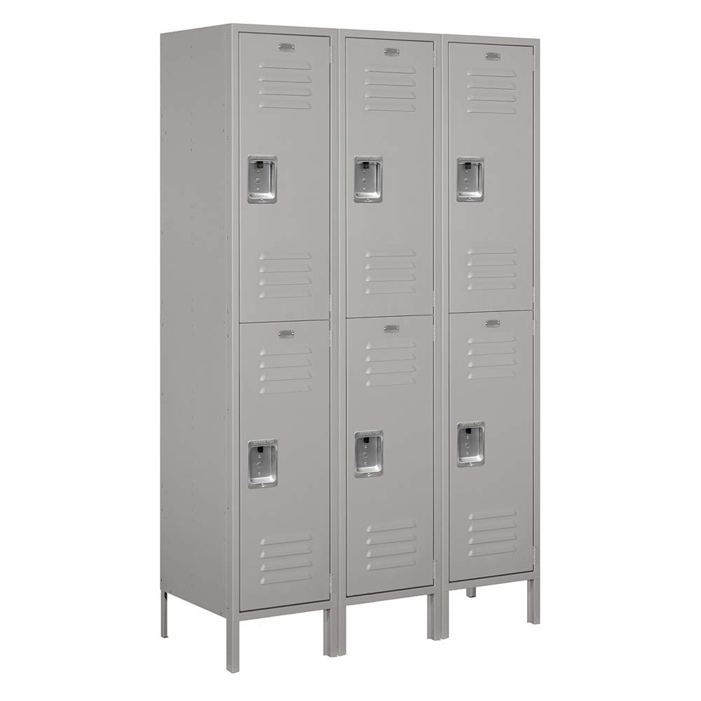 Salsbury Industries 18-52368GY-A 18" Double Tier Standard, 3 Wide x 6 Feet High x 18 Inches Deep, Assembled Metal Locker, Gray